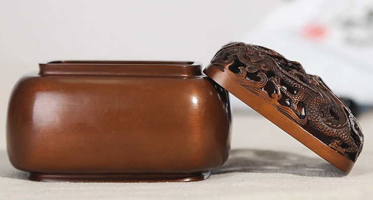 雙龍浮雕香爐，鏤空仿古紫銅熏香爐