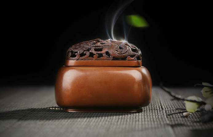 雙龍浮雕香爐，鏤空仿古紫銅熏香爐