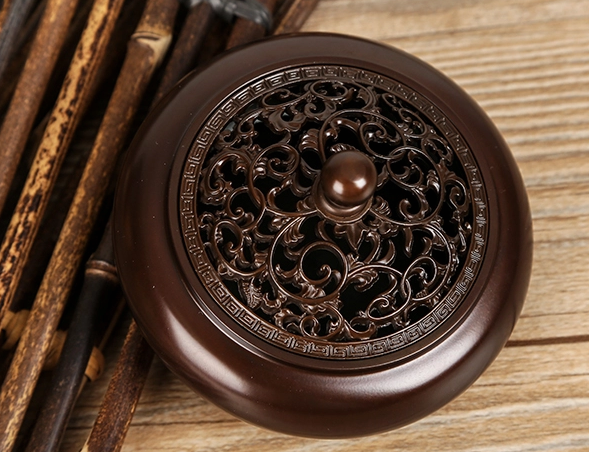 花開(kāi)富貴香爐，鏤空仿古紫銅熏香爐