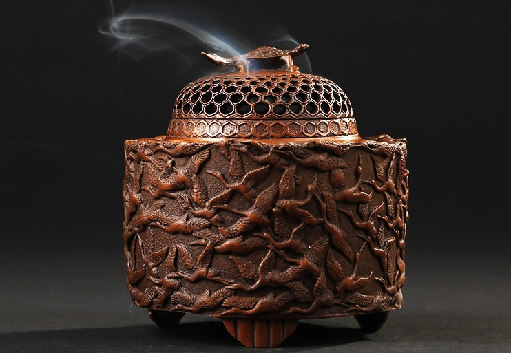 千鶴紫銅香爐，仿古純銅熏香爐