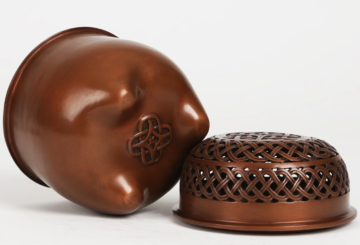 藤編紫銅香爐，仿古印章純銅熏香爐