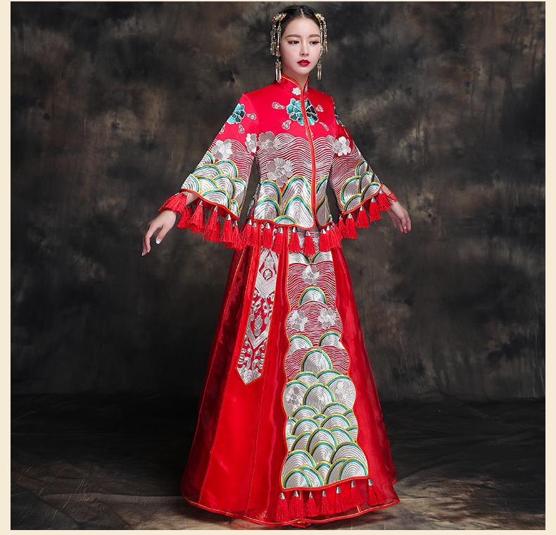 復(fù)古典雅新娘禮服，唯美中式結(jié)婚禮服