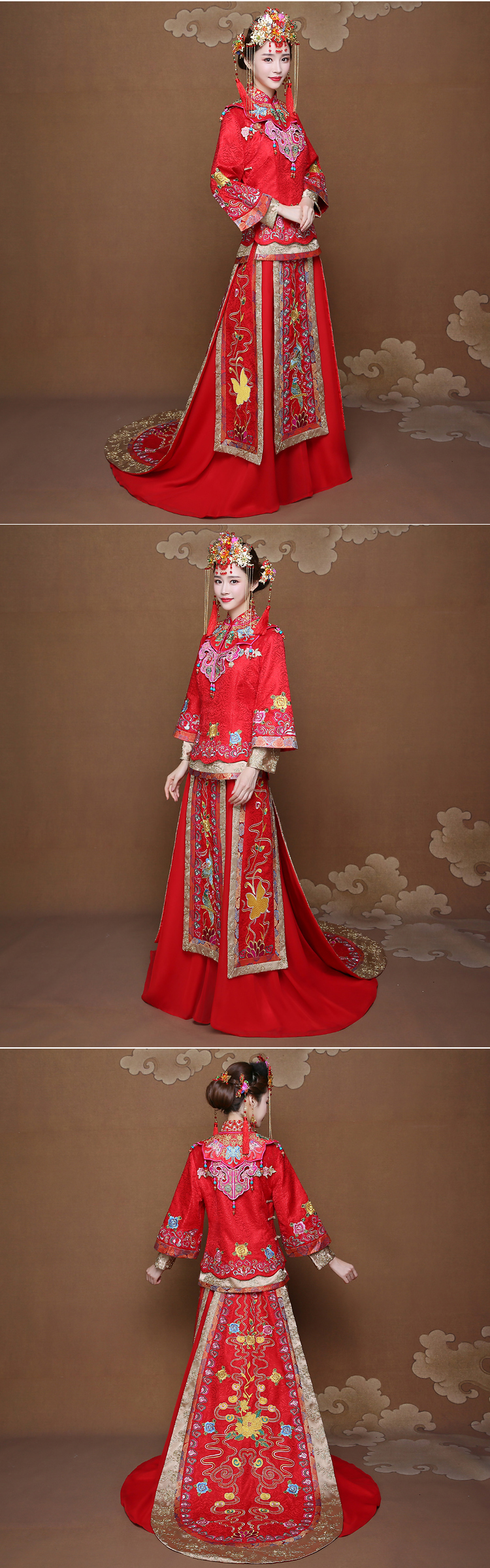 披肩拖尾秀禾服新娘禮服，時尚大氣中式禮服