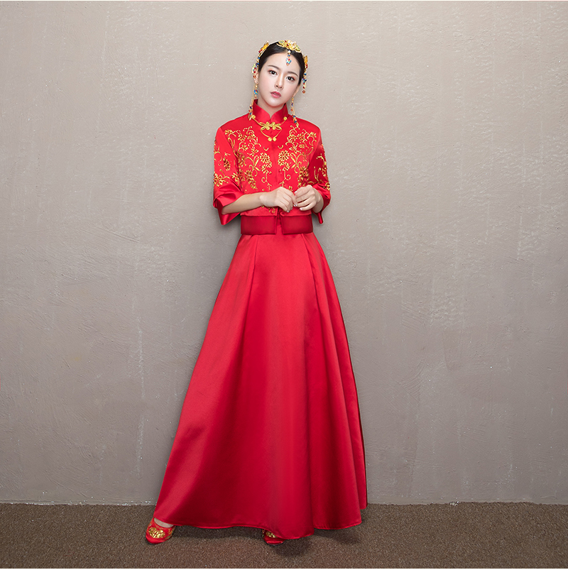 簡單大氣中式禮服，優(yōu)雅復(fù)古時(shí)尚福連文苑新娘禮