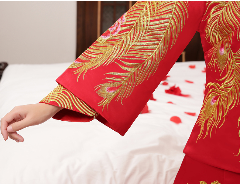 典雅復(fù)古中式禮服，復(fù)古時(shí)尚福連文苑新娘禮服