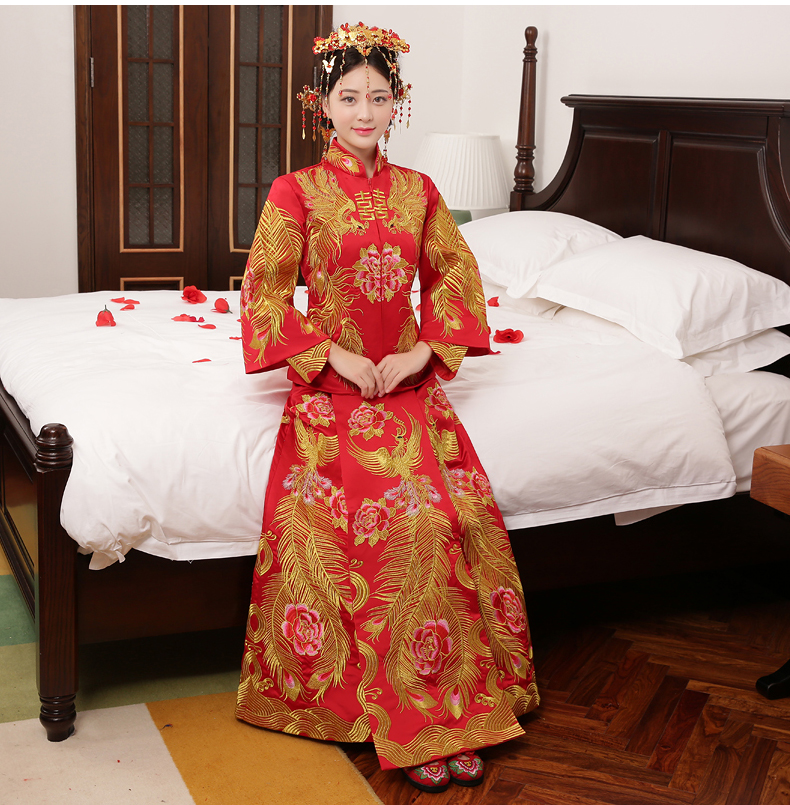 典雅復(fù)古中式禮服，復(fù)古時(shí)尚福連文苑新娘禮服