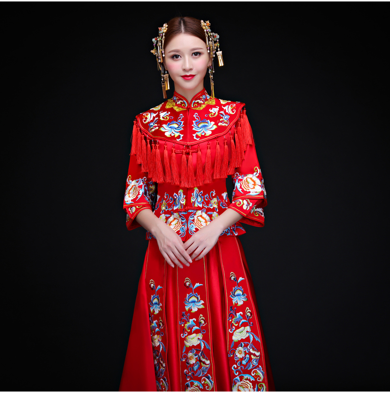 古典時(shí)尚中式禮服，福連文苑新娘禮服