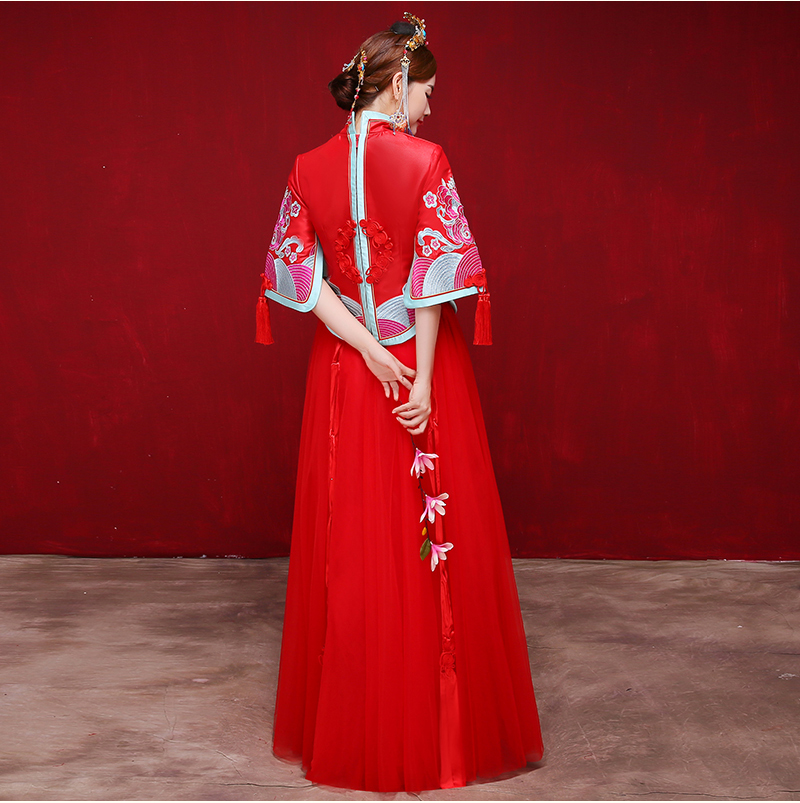 時尚復古設計中式禮服，唯美飄逸新娘禮服