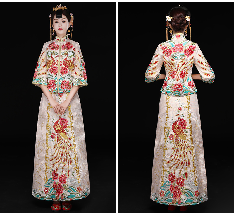 精致刺繡中式禮服，復(fù)古時尚新娘禮服
