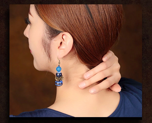 藍(lán)色琉璃瑪瑙首飾，時(shí)尚氣質(zhì)耳環(huán)
