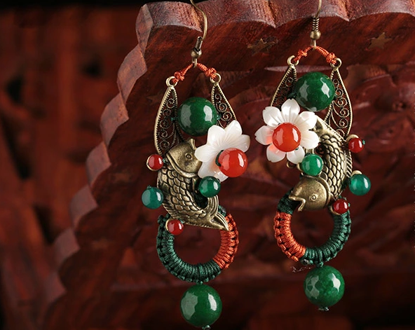 復古風夸張耳墜，貝殼花朵魚耳環(huán)