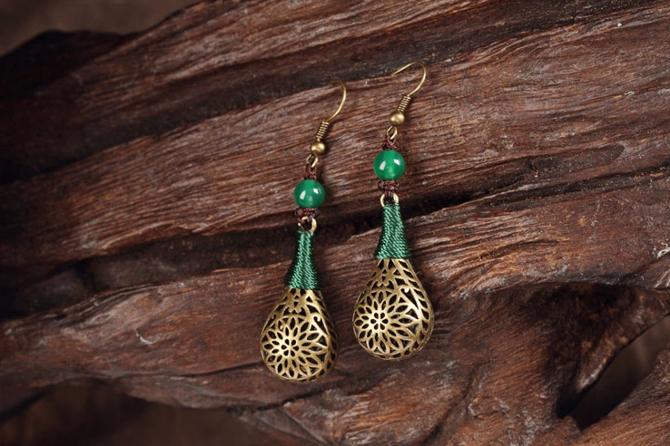 手工復(fù)古風(fēng)鏤空耳墜，古典氣質(zhì)福連文苑耳環(huán)