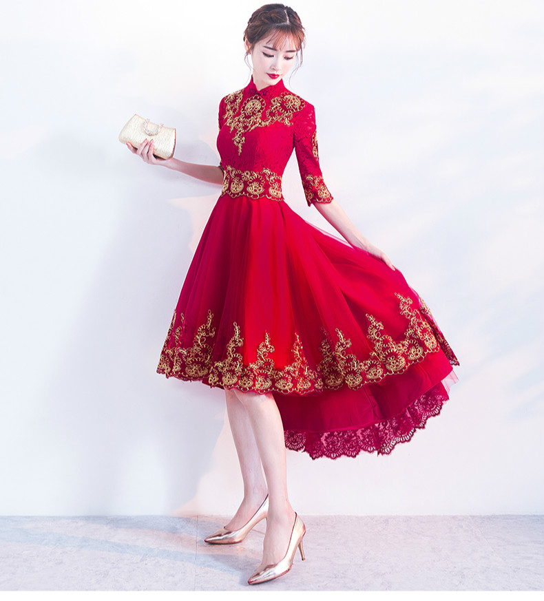 時尚傳統(tǒng)中式禮服，紅色新娘晚禮服