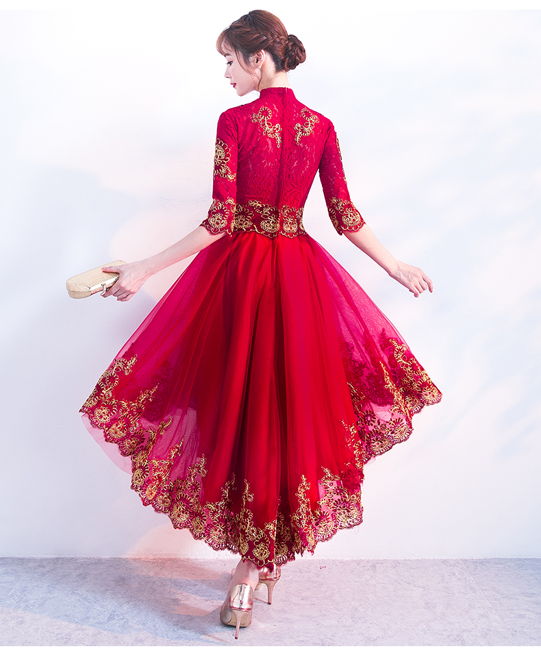 時尚傳統(tǒng)中式禮服，紅色新娘晚禮服