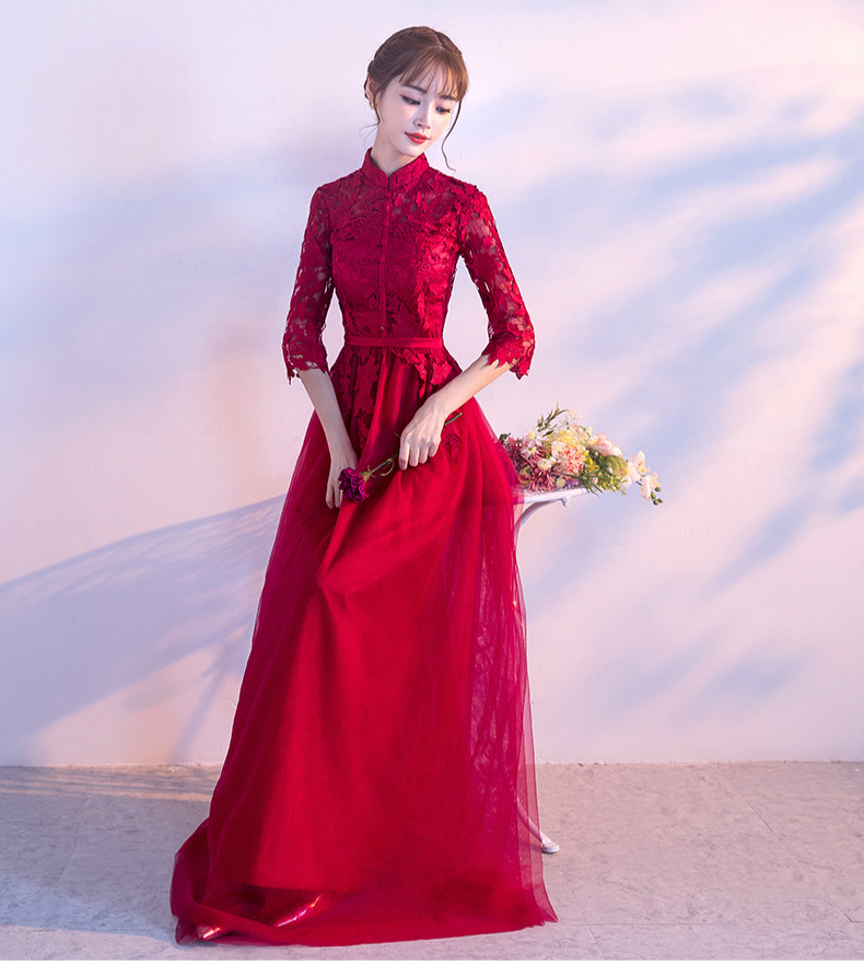 復(fù)古蕾絲中式禮服，優(yōu)雅時(shí)尚晚禮服