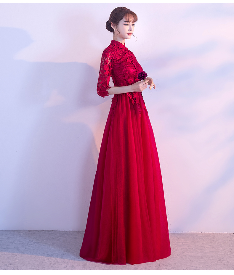 復(fù)古蕾絲中式禮服，優(yōu)雅時(shí)尚晚禮服