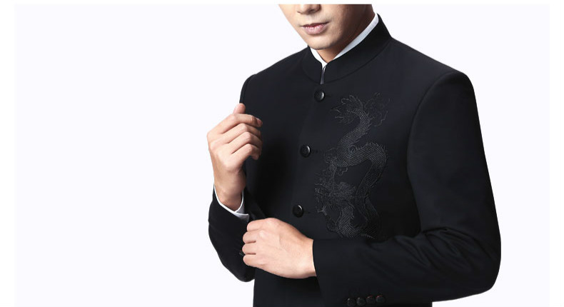 福連文苑外套男青年中山裝，中華立領(lǐng)龍刺繡中山