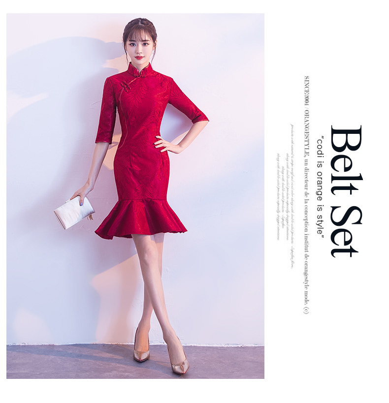 福連文苑復(fù)古花紋中式禮服，時(shí)尚優(yōu)雅魚尾晚禮服