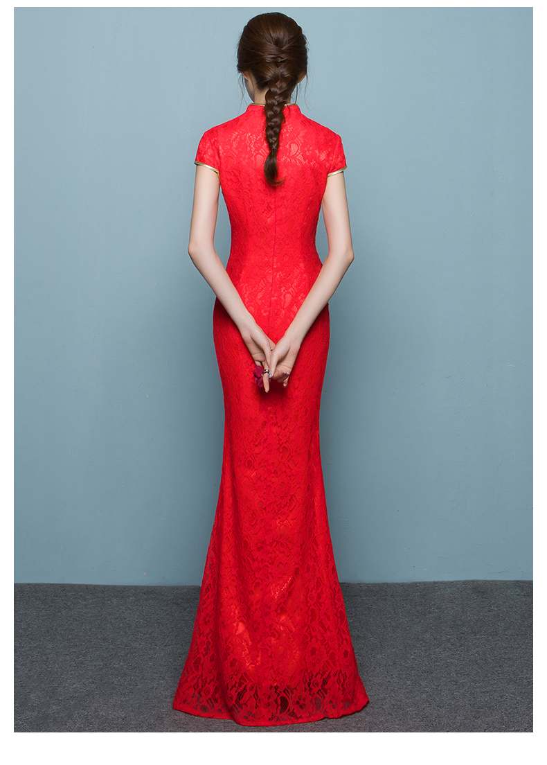 福連文苑魚尾中式禮服，孔雀繡花晚禮服