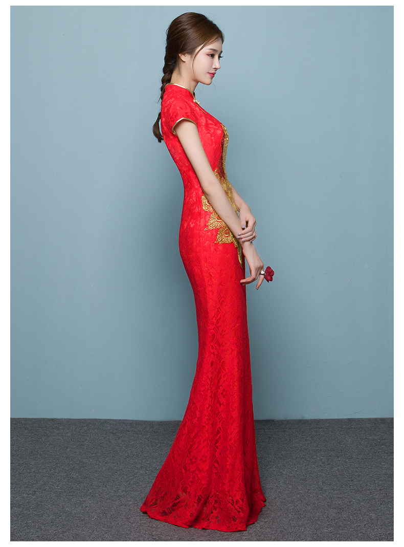 福連文苑魚尾中式禮服，孔雀繡花晚禮服