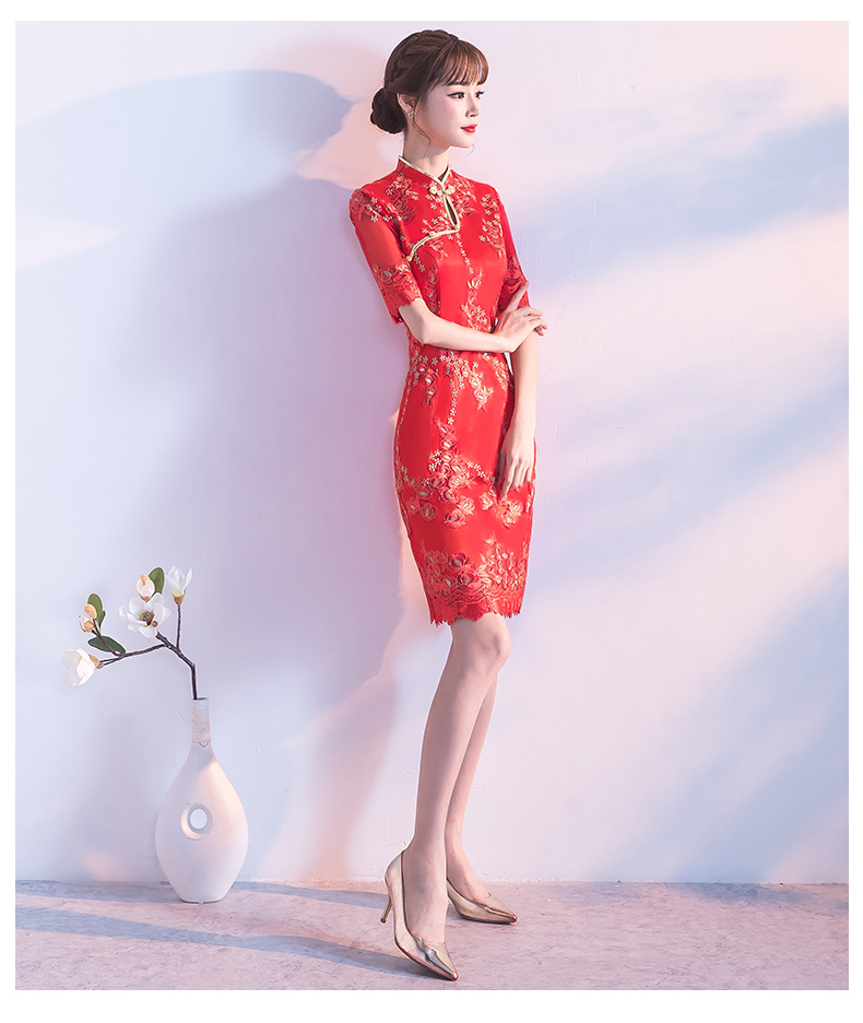 典雅復古唯美中式禮服，短款奢華中式繡花旗袍