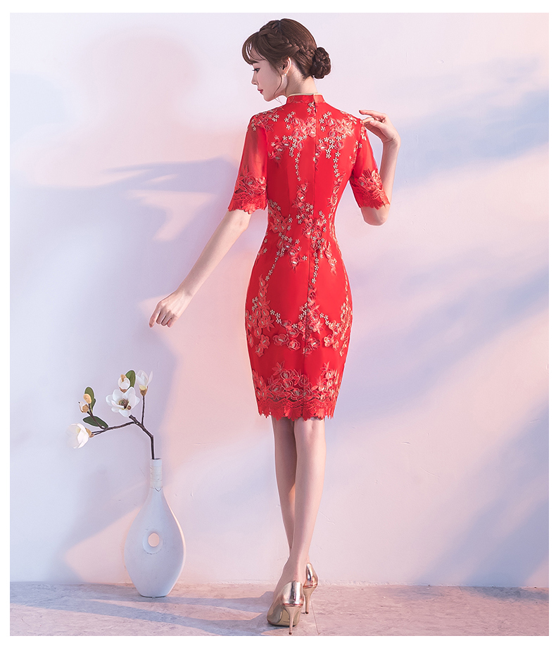 典雅復古唯美中式禮服，短款奢華中式繡花旗袍