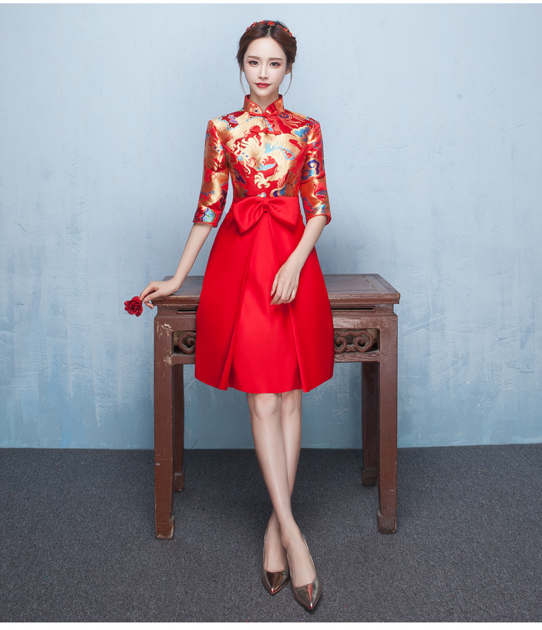 時尚典雅唯美中式禮服，短款奢華繡花禮服