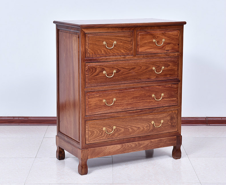 紅實木簡約五斗柜，仿古儲物中式柜子