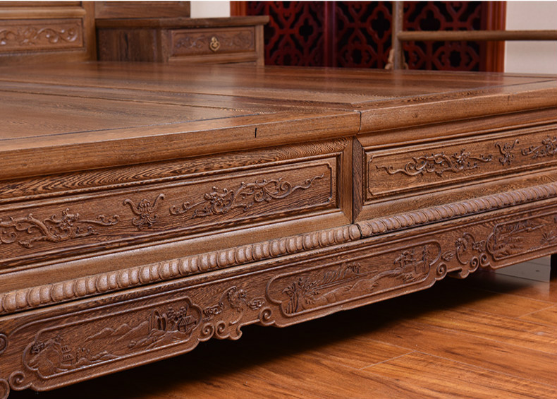 明清古典雞翅木家具，仿古實(shí)木雕花中式床