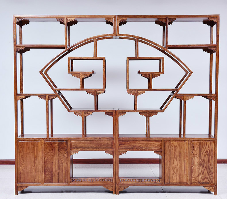 紅實(shí)木中式博古架，仿古實(shí)木雕花博古架
