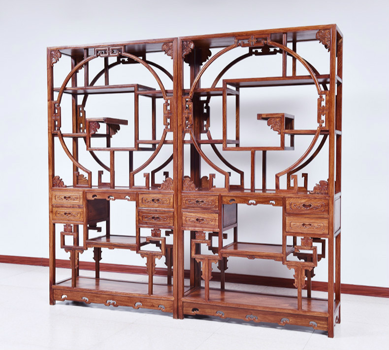 紅實木中式博古架，仿古實木雕花中式古董架