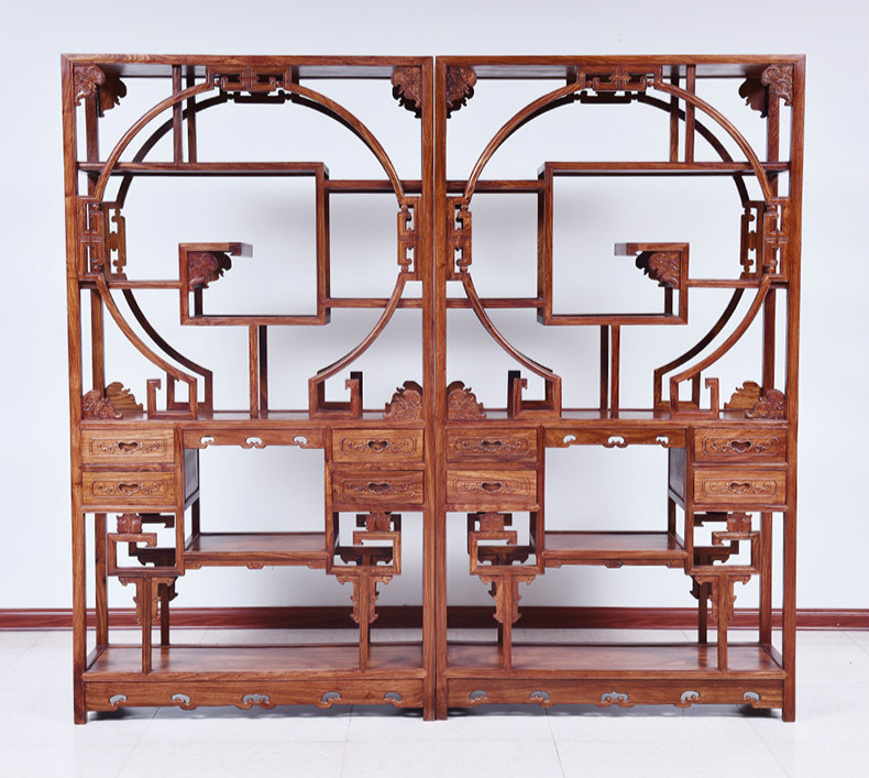 紅實木中式博古架，仿古實木雕花中式古董架