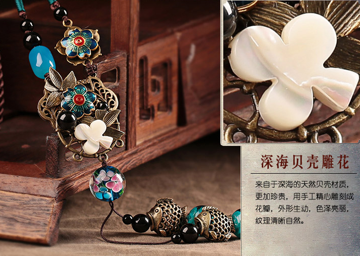 疏影怡芳福連文苑毛衣鏈復(fù)古藍(lán)色項(xiàng)鏈