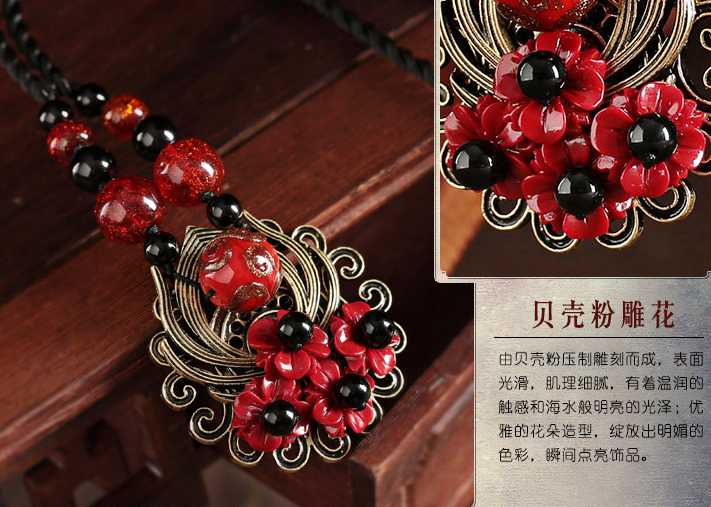 香艷復(fù)古福連文苑毛衣鏈紅色琉璃吊墜項(xiàng)鏈