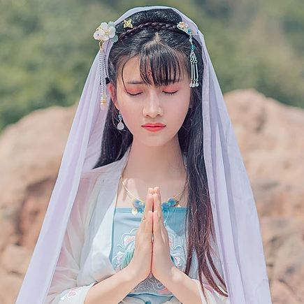 飄逸帶團扇小清新頭像，唯美古風女子真人頭像