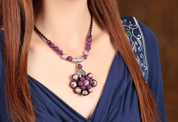 景泰藍火山石短款鎖骨鏈復古項鏈