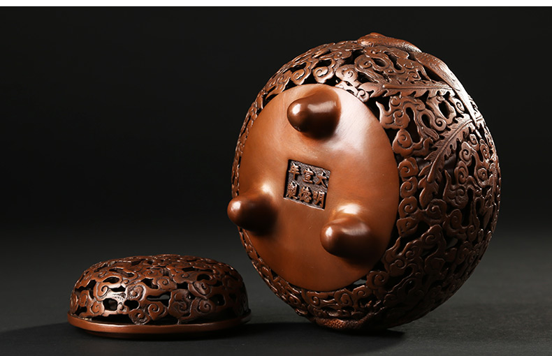 龍鳳呈祥鏤空熏香爐，仿古紫銅檀香爐