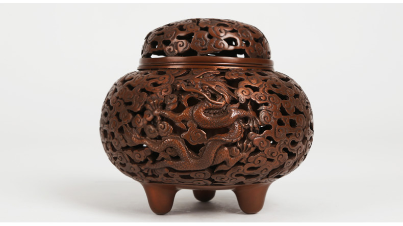 龍鳳呈祥鏤空熏香爐，仿古紫銅檀香爐