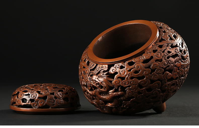 龍鳳呈祥鏤空熏香爐，仿古紫銅檀香爐