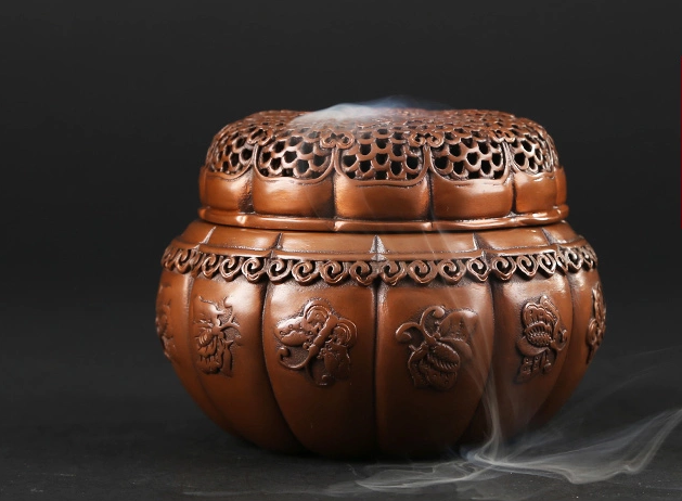 蝶戀花熏香爐，仿古紫銅鏤空香爐