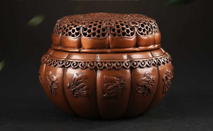 蝶戀花熏香爐，仿古紫銅鏤空香爐