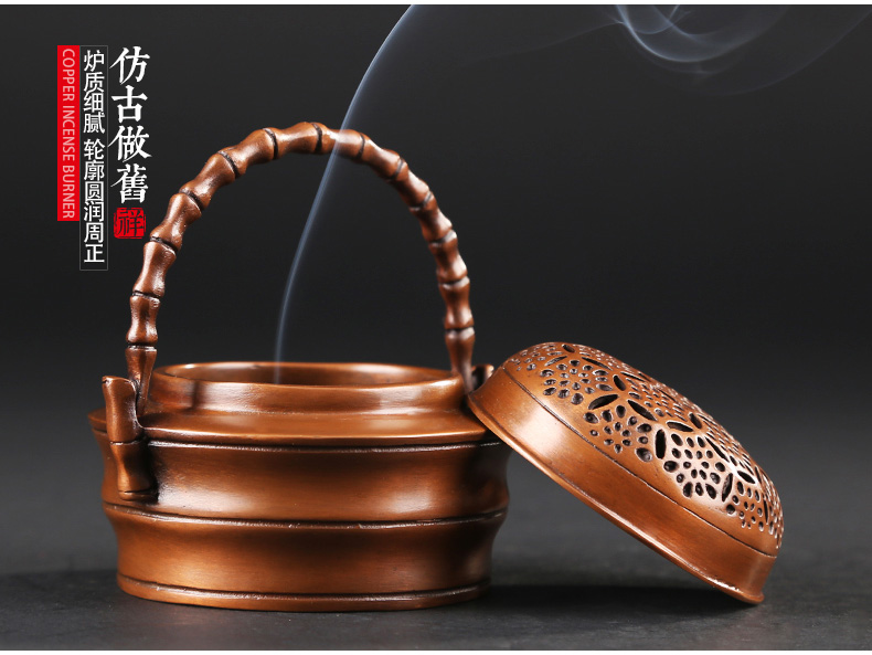 紫銅竹節(jié)手爐，仿古鏤空熏香爐
