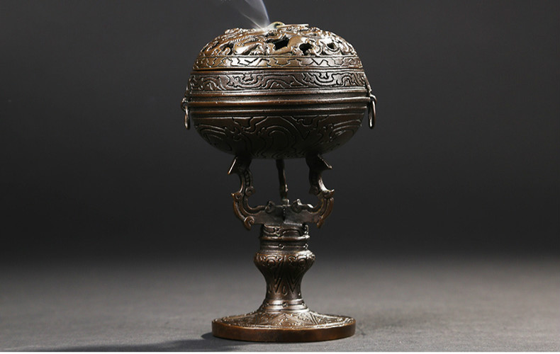 仿漢宮廷鏤空香爐，仿古虎頭紋純銅香爐