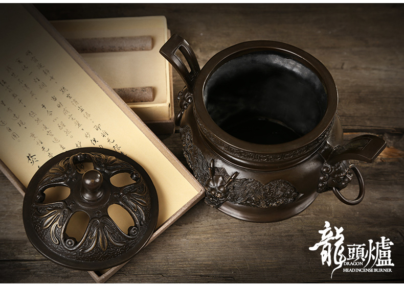 祥獅雕刻香爐，仿古神龍銅香爐