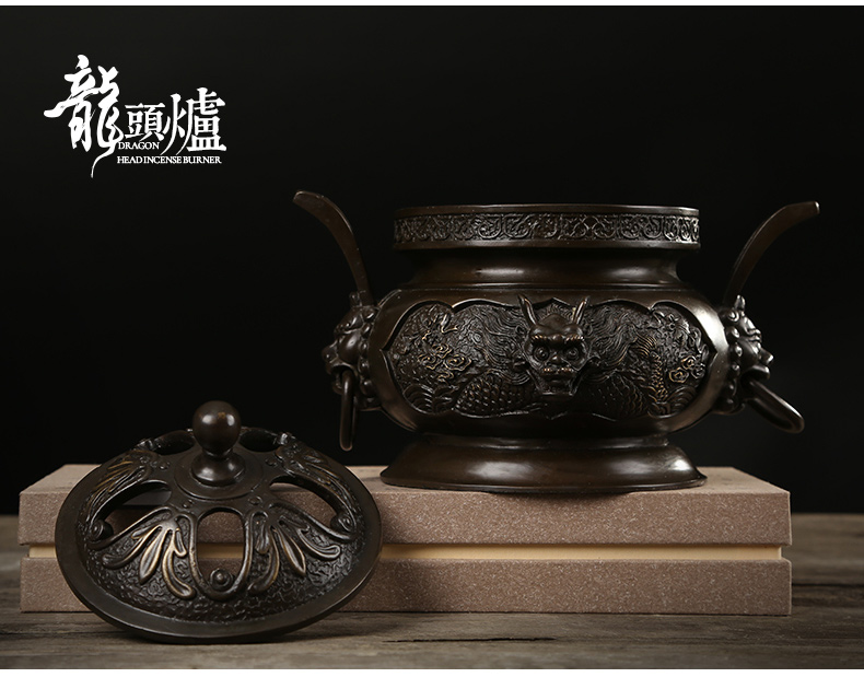 祥獅雕刻香爐，仿古神龍銅香爐