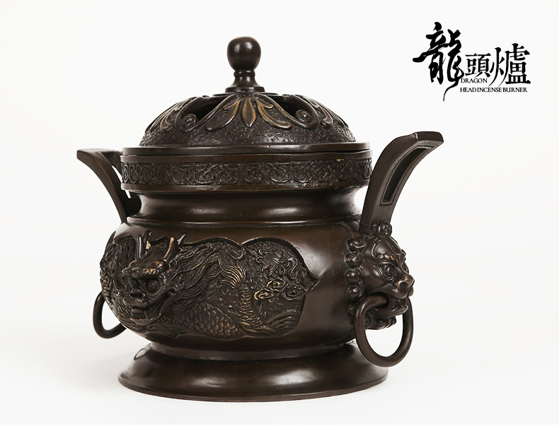 祥獅雕刻香爐，仿古神龍銅香爐