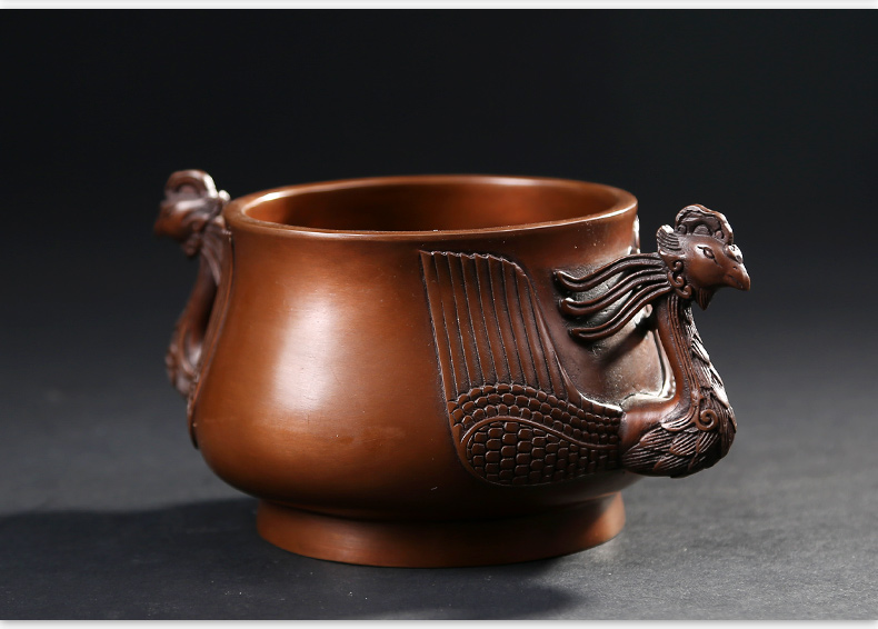 紫銅雙鳳耳香爐，仿古無蓋熏香爐