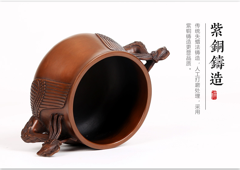 紫銅雙鳳耳香爐，仿古無蓋熏香爐