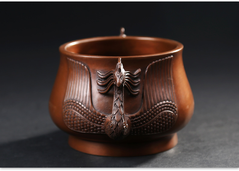 紫銅雙鳳耳香爐，仿古無蓋熏香爐