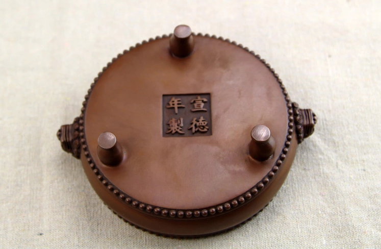 紫銅獅首耳鼓式香爐，簡(jiǎn)約無(wú)蓋熏香爐